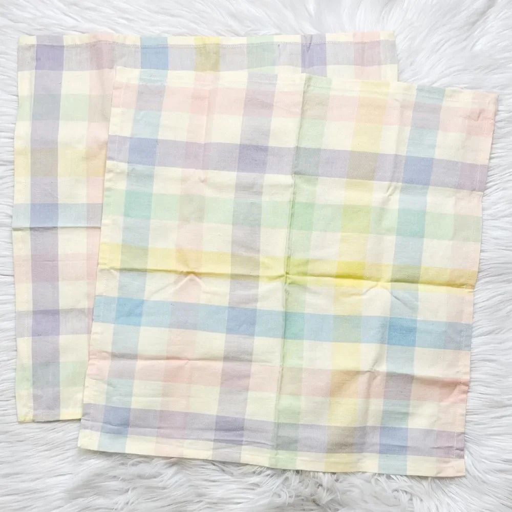 Easter Plaid Pastel Cloth Napkins Purple Blue Yellow One Size Set 2